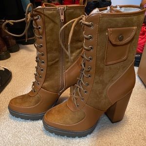 MATA brown suede high-heel lace-up booties, NEW size 8